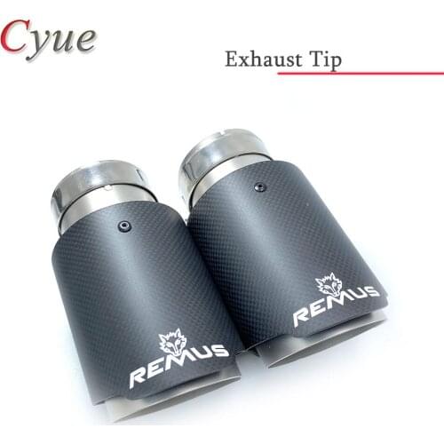 1Pcs Remus Logo Carbon Fibre Stainless steel Universal Automobile Exhaust Pipe Muffler Car Modification Accessories
