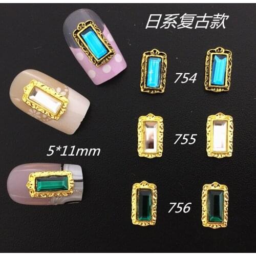 10pcs/pack Japan alloy nail art charms decals luxury crystal retro gold frame 5X11mm metal accessories bride nail sticker DIY