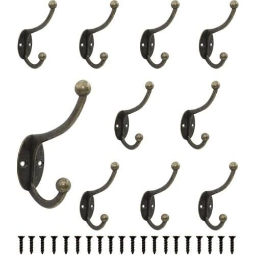 10PCS Coat Hook for Wall,Decorative Hook for Hanging Plants Coats Towel Keys Hats Clothes Bag Tools,Vintage Utility Double Hooks