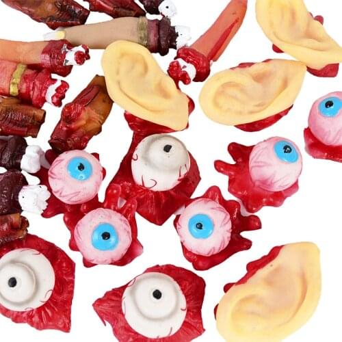 5Pcs Horror Halloween Decorations Fake Bloody Organ Props Blood Eyeball Broken Finger Ear Halloween Party Haunted House Decor