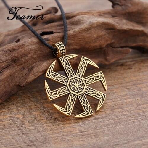 Teamer Round Sun Amulet Pendant Necklace Adjustable Slavic Silver Color Wicca Symbol Vintage Viking Jewelry