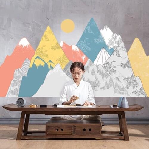 Large Geometric Mountains Wall Stickers Bedroom Living Room Wall Decoration Creative Colourful Decals TV Backdrop Wallpaper