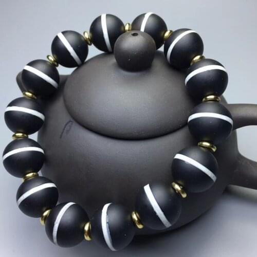 Natural agate black beads Jade Bracelet Mens and Womens Bracelet Fine Jewelry Hand-Carved Chalcedony Banglesy