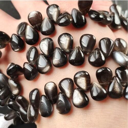 Natural16cm Black Sunstone Pear-shaped Diy 925 Sterling Silver Necklace Bracelet Pendant Earrings Material Winding Loose Beads