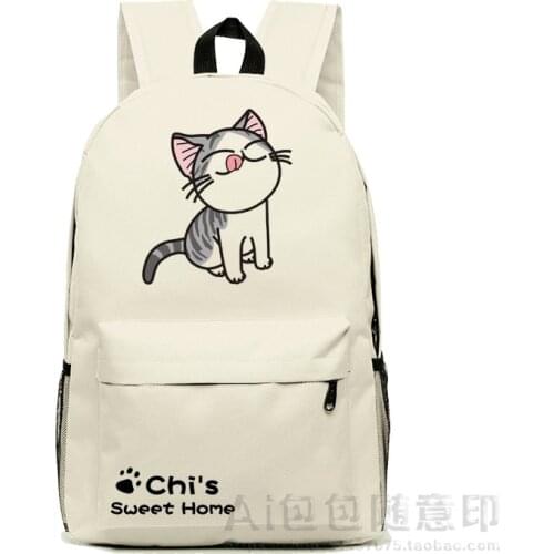 Cartoo Anime Chis Sweet Home cos Chi Cute cat printing Oxford cloth shoulderbag College schoolbags Beige and black Backpacks