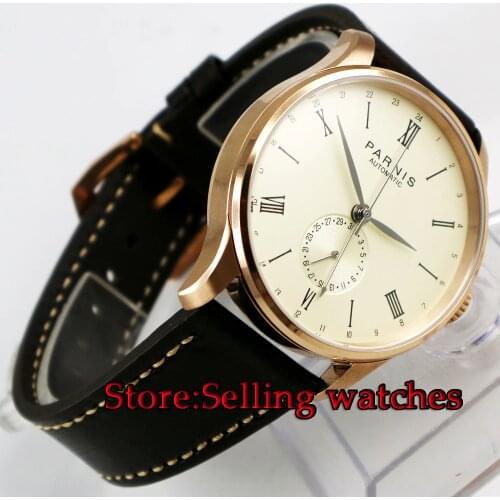 42mm Parnis 0ff- White dial stainless steel Rose gold Case Complete Calendar Sea gull Automatic movement Mens Watch