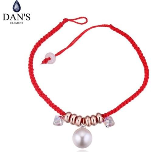 DANS Real Austrian Crystal jewelry thin red thread string rope Charm Bracelets & bangles for women Fashion New Vintage 113954