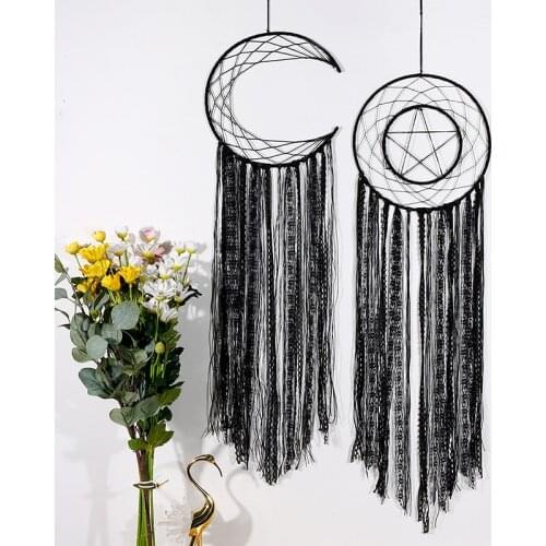 Moon Dream Catcher Black Tassel Dreamcatcher Nordic Modern Home living room Decor Wind Chime Wall Hanging Handmade Crafts