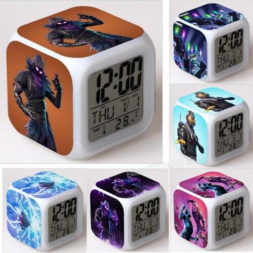 Fortnights Alarm Clock Light Fortnites Kid Cartoon Figure Fortress Night Digital Clock 7Colors Change Date Bedroom Led Clock