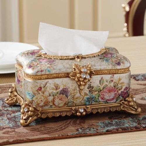 European-Style Tissue Box Home Decoration Resin Napkin Box Creative Paper Box Decoration Storage Box Storage Organizer