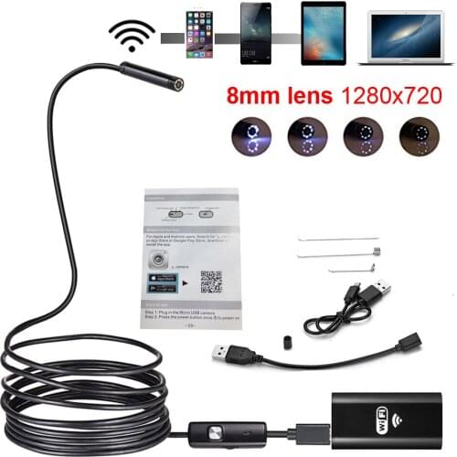 Wifi Endoscope Camera 8mm 1/2/3/5M Mini Waterproof Soft Cable Inspection Camera USB Endoscope Borescope IOS Endoscope For Iphone