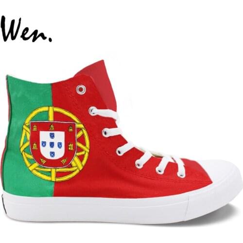 Wen Design Hand Painted Shoes Portugal Flag High Top Man Womans Canvas Athletic Shoes Boy Girls Flats Sneakers Plimsolls