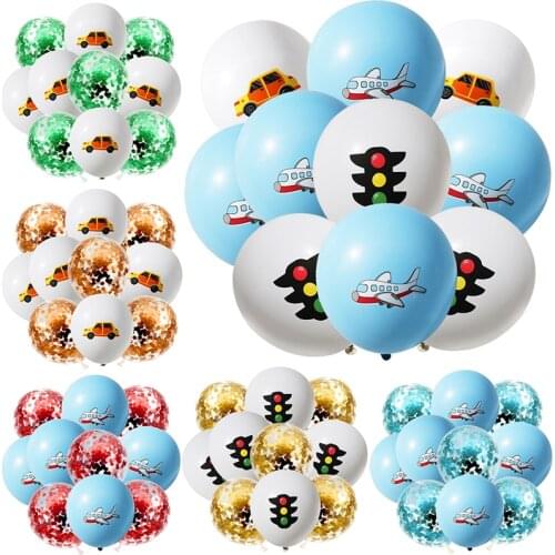 10Pcs 12inch Cartoon Car Airplane Confetti Latex Balloons Aircraft Theme Party Decor Balloon Kids Birthday Baby Shower Air Globs