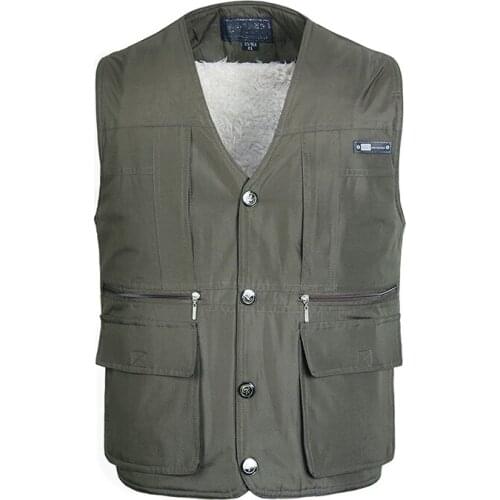 Male Casual Thick Warm Varsity Fleece Multi Pocket Men Vest Autumn Winter Waistcoat with Many Pockets Padded Sleeveless Jacket
