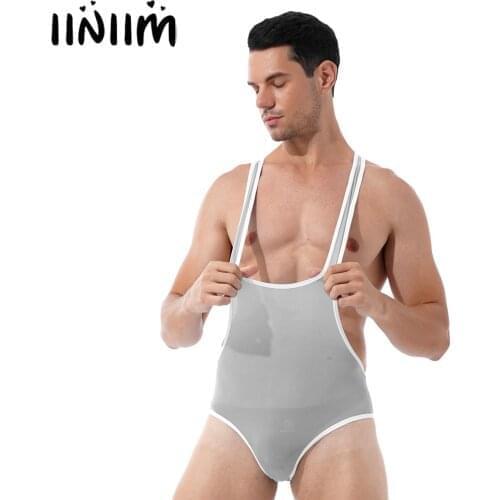 Men Fitness Wrestling Singlet Summer Solid Color Deep U-Neck Sleeveless Skinny Jumpsuits Leotard Sport Bodysuit Sheer Underwear