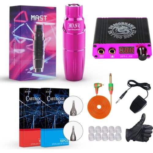 Mast Tour Tattoo Kit RotaryPen Mini Machine Gun Color Lcd Power Cartridge Needles Supply