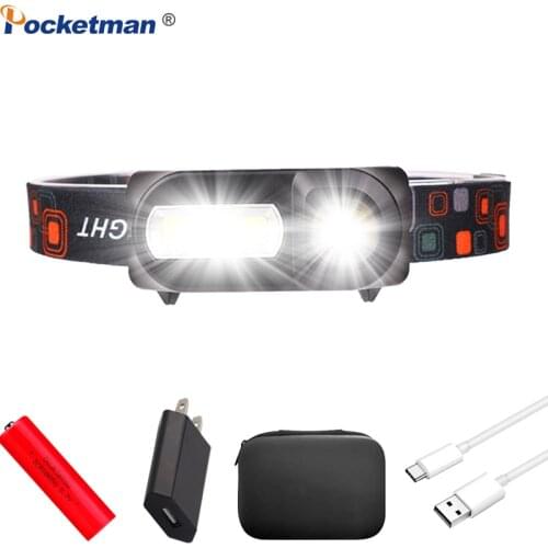 Portable LED Head Lamp XPE+COB LED Headlamp USB Rechargeable Headlight Waterproof Head Light Use 18650 Battery Head Torch