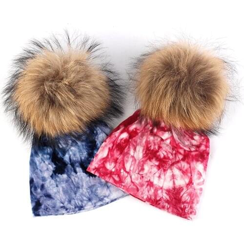 2021 New Children Cotton Tie Dye Beanie Cap With Pompom Girls Kid Boys Warm Beanies&Skullies Hat Toddler Infant Caps Accessories