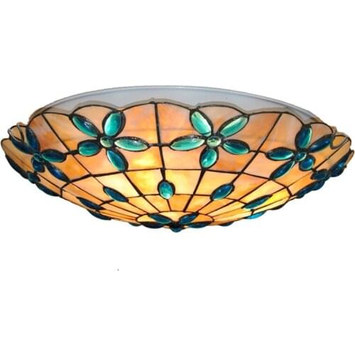 New 16 Inch Classic Tiffany Flower Shell Ceiling Lamp European Retro Stained Glass Bar Aisle Dining Room Flush Mount Light CL226