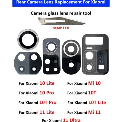 2PCS Glass Camera Lens With Sticker Adhensive Parts For Xiaomi Mi 11 10 9 8 Lite Mi10 10T Pro Mi 10T Mi9 Se Note10 Lite