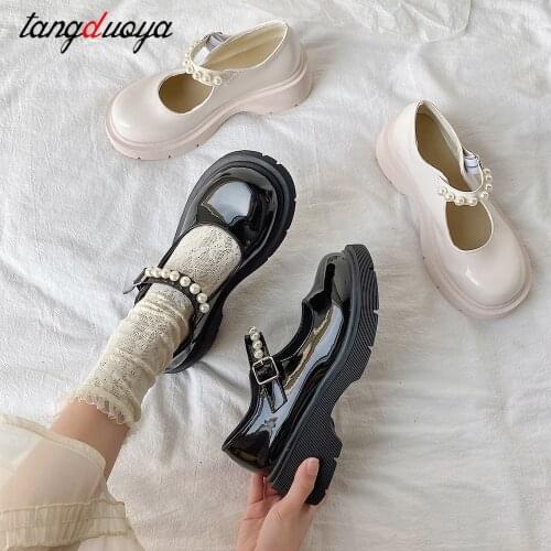Japanese students Lolita Shoes Cut Ankle Strap Mary Janes shoes Black Platform Shoes Woman Girls Princess Shoe low heels