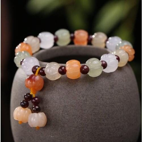 Original Design Pumpkin Golden Silk Jade Bracelets for Women Girls Temperament Garnet Jewelry Hot Selling