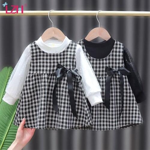 LZH 2021 Autumn Girl Kids Dress Princess Dress Sets For Girls Plaid Dress For Childrens Clothing 1-2-3-4 Years Kids Costume