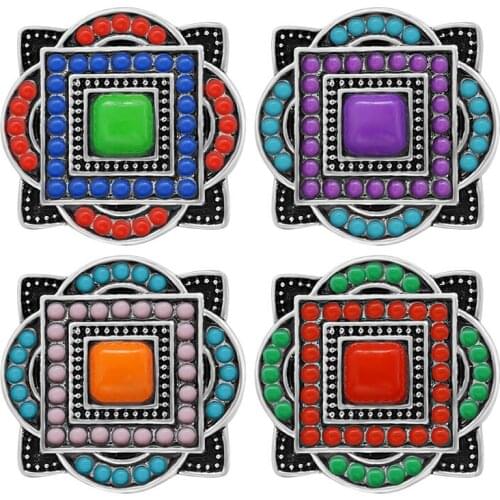 New Beauty Colorful Beads Patterns Squares 18mm snap buttons fit 18mm snap necklace jewelry wholesale KZ3402 Women Gift
