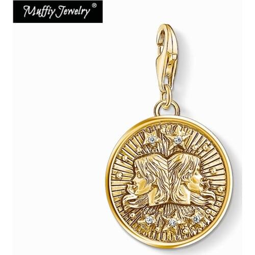 Zodiac Sign Gemini Charms Pendant,2019 Fashion Jewelry 925 Sterling Silver Vintage Gift For Women Men Fit Bracelet Necklace Bag