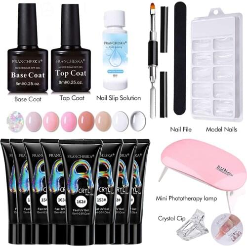 Poly Nail Gel Kit 15/30ml Quick Builder Set UV Polymer Nail Polish for Nail Extensions Acrylic Gel Polish Nail Art Tool with Box