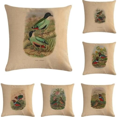 Bird Plant Floral Butterfly Cushion Cover Fashion High Quality Cotton Linen Flowers Grass Decorative Throw Pillow Custom ZY49