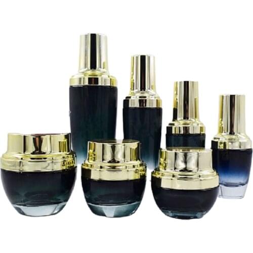 100ML 50ML 30ML 20ML Empty Black Gradient Glass Lotion Pump Spray Bottle Dropper Vials Gold Lid 50G 30G 20G Cosmetic Cream Jars