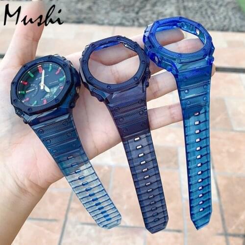 2020 Rainbow Material Rubber Resin Watch Band Case Fashion Transparent Watch Strap Case Set for Casio G-Shock GA2100