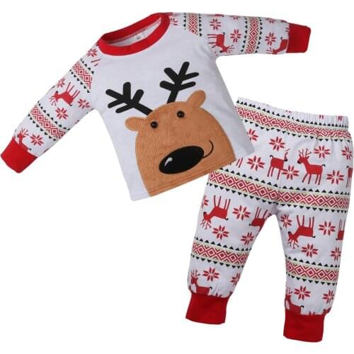 Baby Christmas Cotton Clothes Set Cute Elk Printing Warm Home Childrens Suits Toddler Children Christmas Costume Set