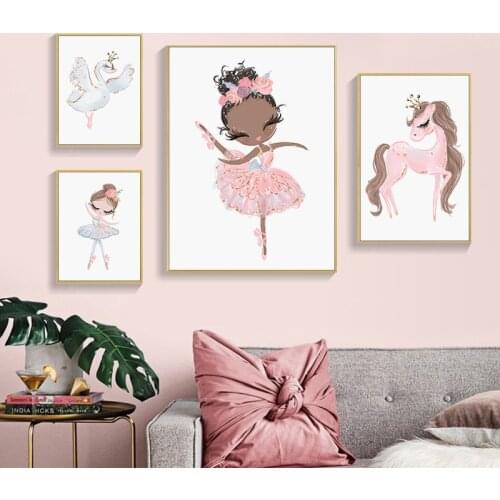 Self Adhesive Wall Sticker Nordic Ballet Posters and Prints Unicorn Wall Art Painting Wallpapers Wall Pictures Room Decoration