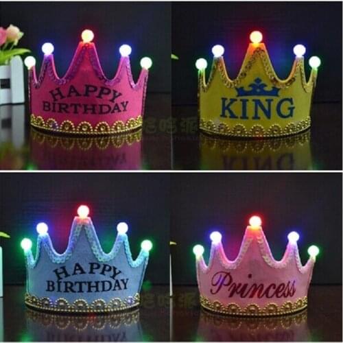 Mix Color Luminous Led Birthday Cap Hat King Princess Crown Led Birthday Party Decorations Kids Christmas Decorations For Home