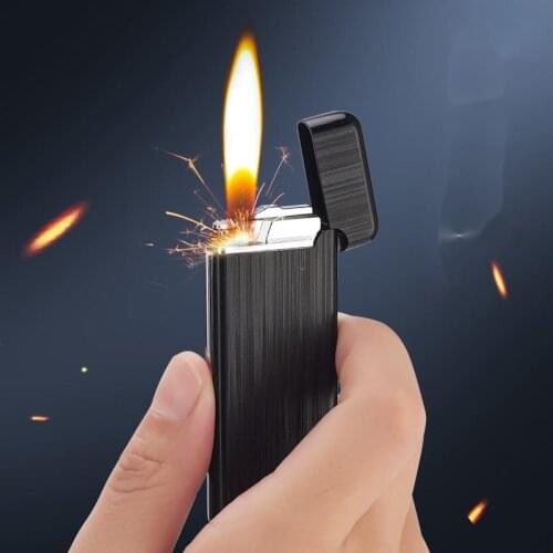 Grinding wheel sideslip ultra-thin personality Butane gas lighter Mens Gift