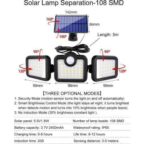 New COB Solar LED Light Outdoor 3 Head Motion Sensor 270 Wide Angle Illumination Waterproof Lights Wall lamp for Garden Garage