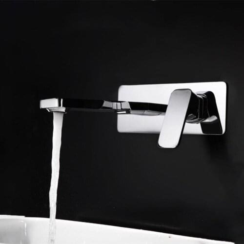 Vidric Chrome Wall Mounted Basin Faucet Single Handle Bathroom Mixer Tap Hot Cold Sink Faucet Square Spout basin faucet
