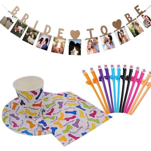 Bachelorette Party Funny Little Penis Decor Hen Party Tableware Paper Plate Cup Napkin Wedding Decororation ww18