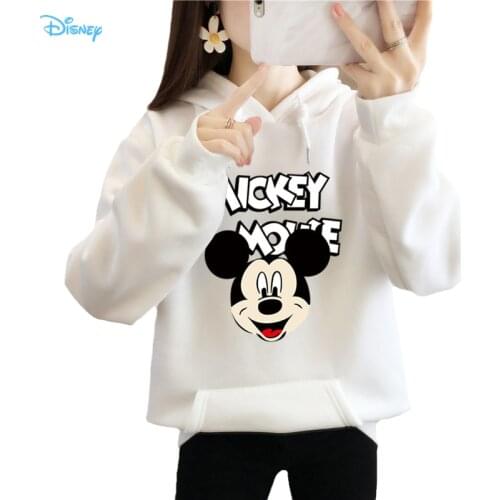S-3XL Plus Size Autumn Winter Mickey Mouse Hooded Sweatshirt Ladies Long Sleeve Fleece Thick Warm 90s Aesthetic Clothes Top Fall