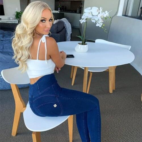 Melody Sport Trousers Women High Waist Yoga Pants Denim Dark Blue Jeans Fitness Tights Gym Pants Lift Leggings for Yoga