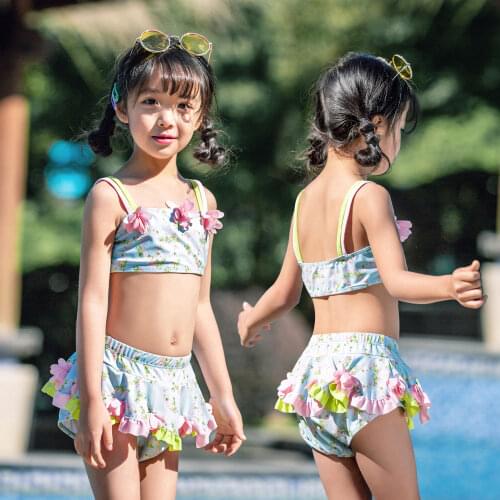 Big / Little Girls' Flounce Strap Printed Bikini Swimsuit Set Two Piece Skirted Swimwear Bathing Suits 85cm-150cm
