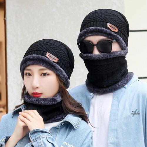 Winter Beanie Hat For Men Knitted Hat Winter Cap Beanie Women Thick Wool Neck Scarf Cap Balaclava Mask Bonnet Hats Gorras