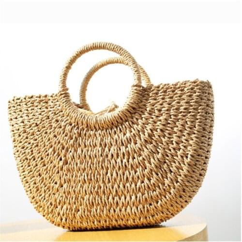 2021 New Style Simple Retro Woven Bag Round Ring Handbag Ethnic Style Beach Bag
