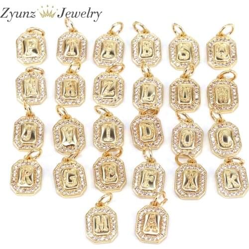 26PCS, 26 gold color cz letter pendant for women handmade DIY necklace earrings jewelry accessories