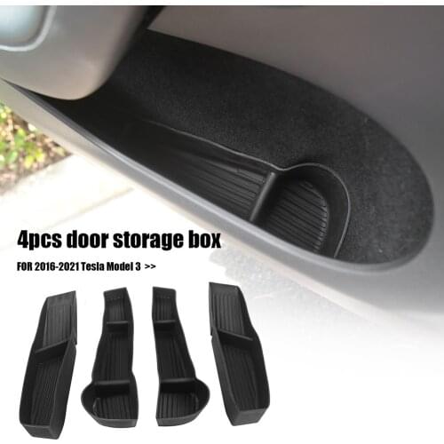 4pcs Car Storage Box Front Door Side Handle Organizer for Tesla Model Y 2016-2021 Accessories Tickets Plastic Black Storage Boxe