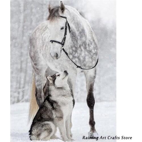 5D Diy Diamond Painting Winter Snowfield Horse Wolf Embroidery Full Round Square Drill Sale Animals Mosaic Rhinestones Pictures