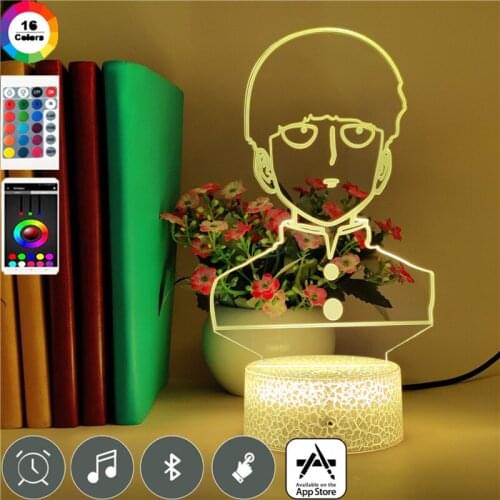 Anime 3D Table Lamp Mob Figure Night Light LED Mob Psycho 100 Nightlight Party Hotel Decor Fans Kids Holiday Gift Bluetooth Base