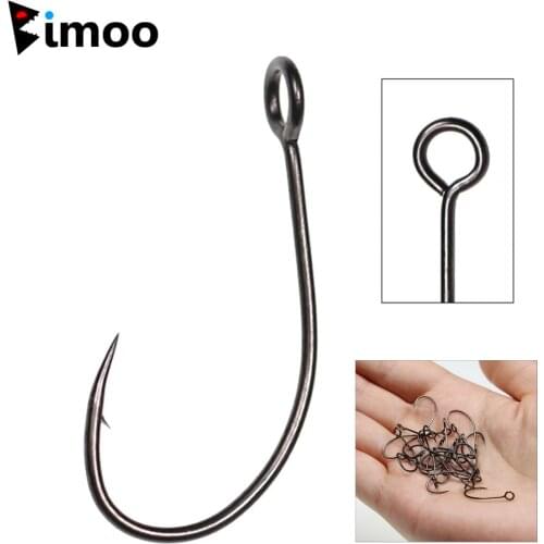 Bimoo 20pcs Fly Fishing Big Eye Hooks High Carbon Steel Large Eye Spoon Lure Hook with Barb Pipe Hook Handle Size 2 4 6 8 10 12